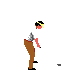 Pixel golfer taking a swing